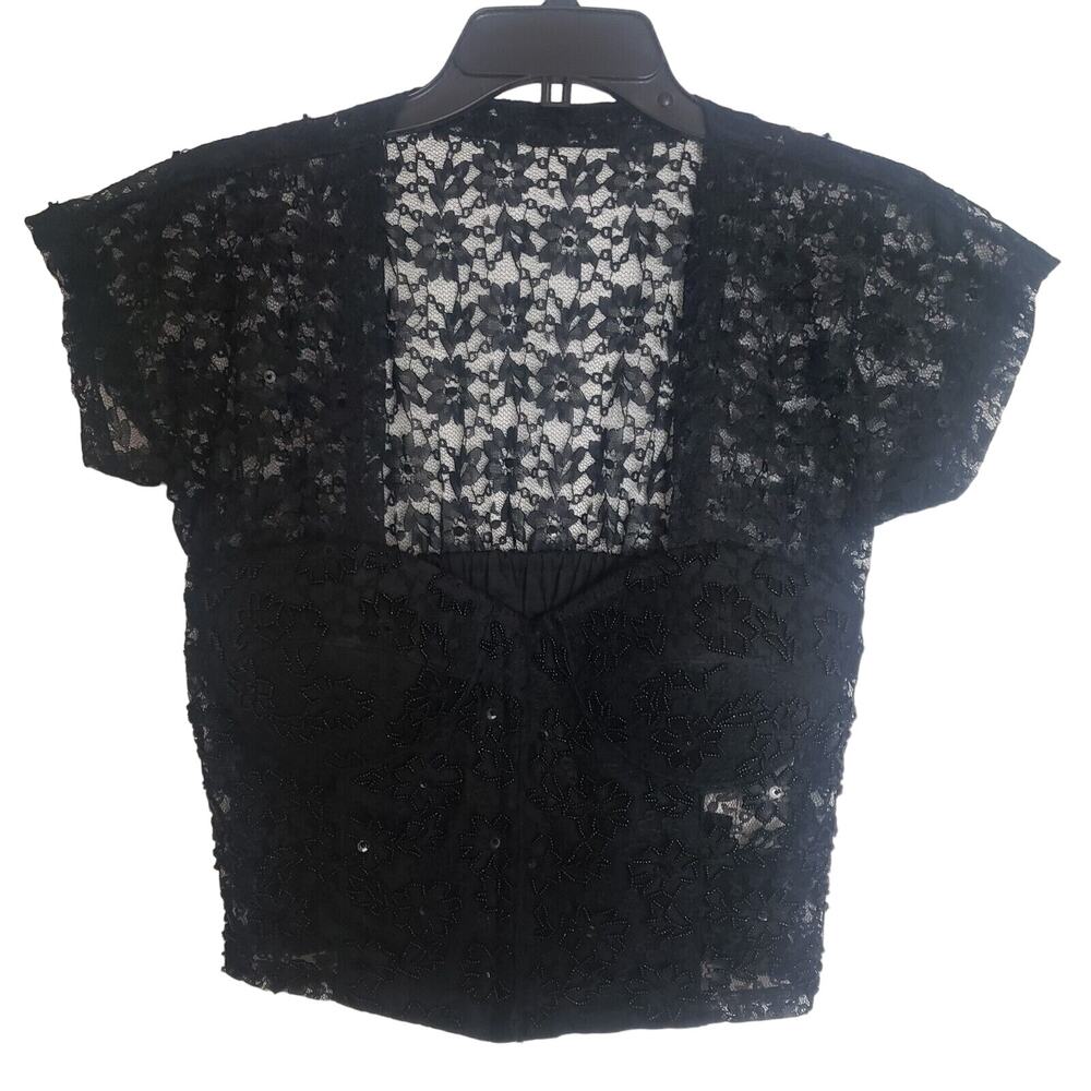 Fashion Fantasy Black Lace Beaded Sleeved Corset Bustier Top. Penny Dreadful.‎ L